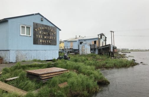 Alaska village on the edge of rising waterline