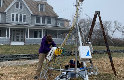 Testing of the flux tower at the Woodwell campus before deployment in Alaska.