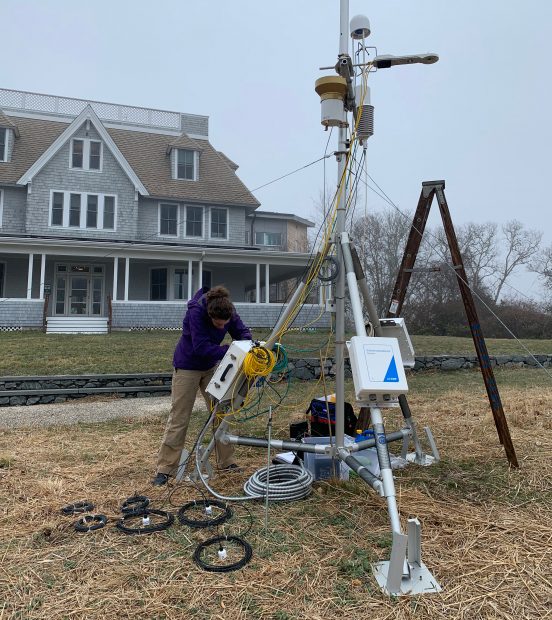 Testing of the flux tower at the Woodwell campus before deployment in Alaska.