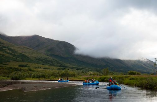 Scientists and volunteers on the Kwethluk River, Alaska.