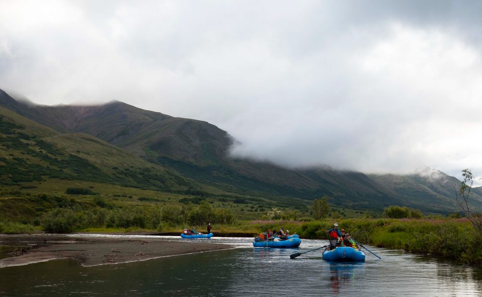 Scientists and volunteers on the Kwethluk River, Alaska.