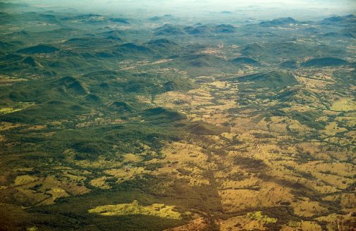 Aerial view of Amazon deforestation.