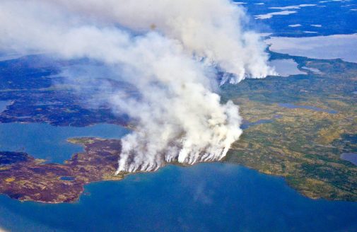 Aerial view of fires burning in Northwest Territories, Canada in 2014.