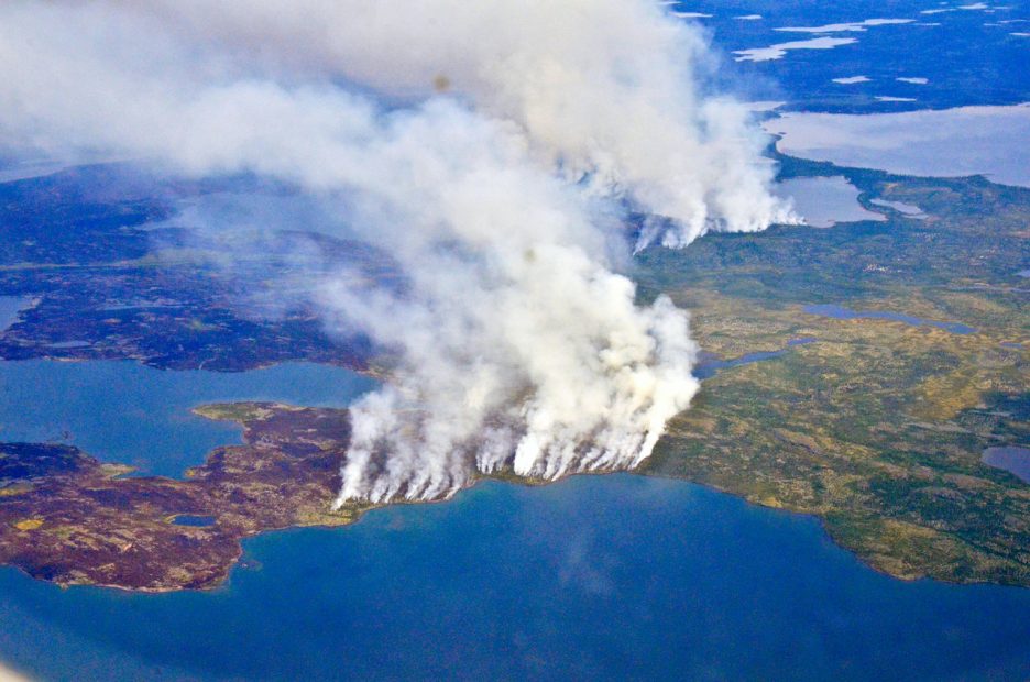 Aerial view of fires burning in Northwest Territories, Canada in 2014.