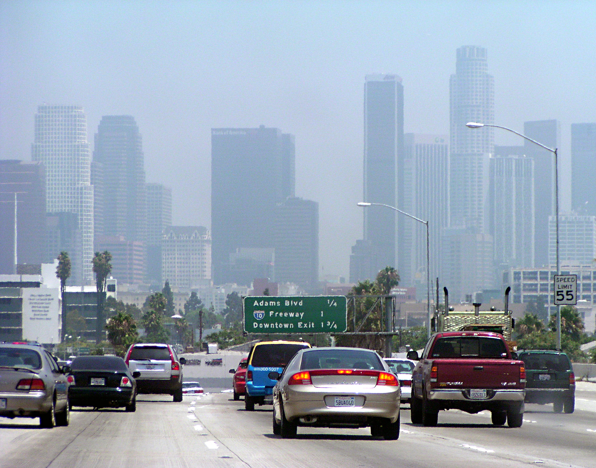 Smog and traffic in Los Angeles, California