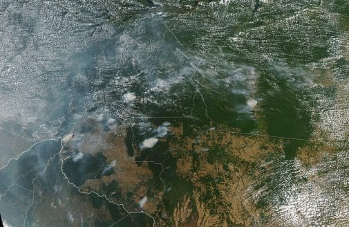 Satellite photo of fires in Brazil. NASA Earth Observatory