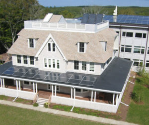 Drone view of the Woodwell Building on campus.