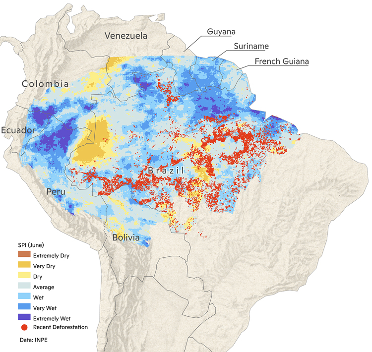 Amazon drought map for June 2020.