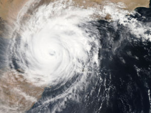 A satellite view of a hurricane along the US east coast