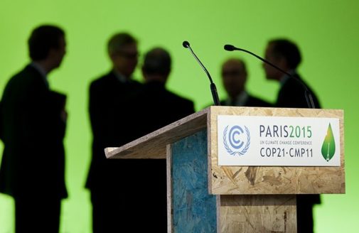 COP21 lectern. Photo by WeMeanBusiness on Flickr