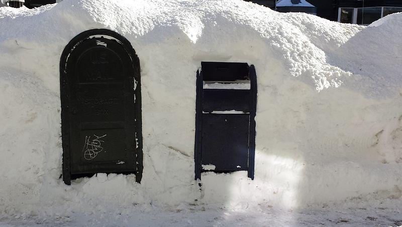 Snow-covered mailboxes in Boston after the January 2015 blizzard WHOISJOHNGALT / WIKIMEDIA COMMONS