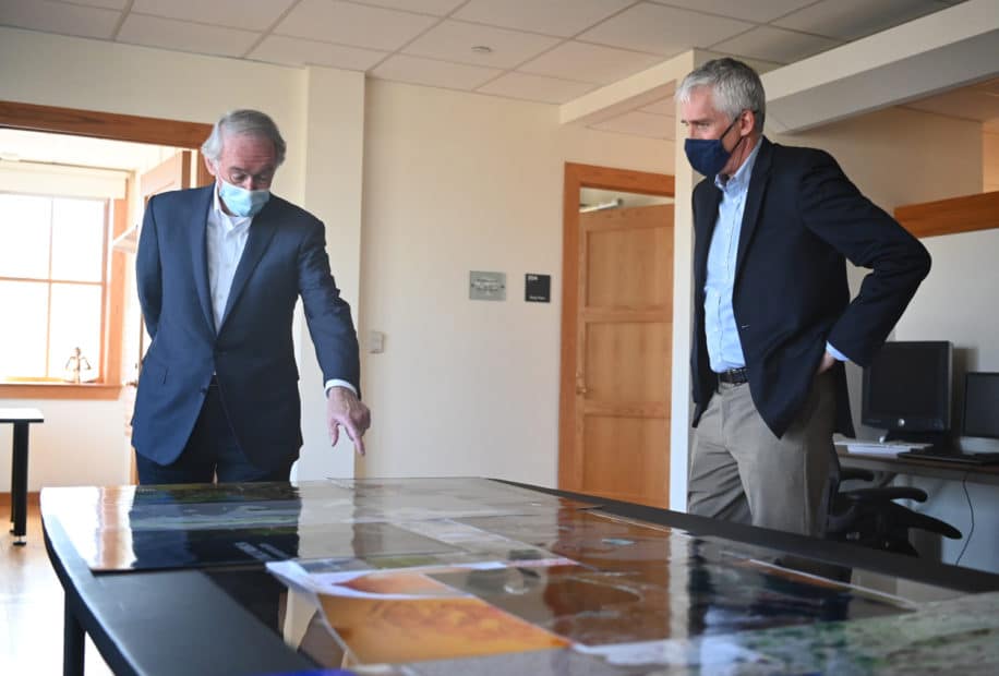 Ed Markey and Max Holmes looking at maps