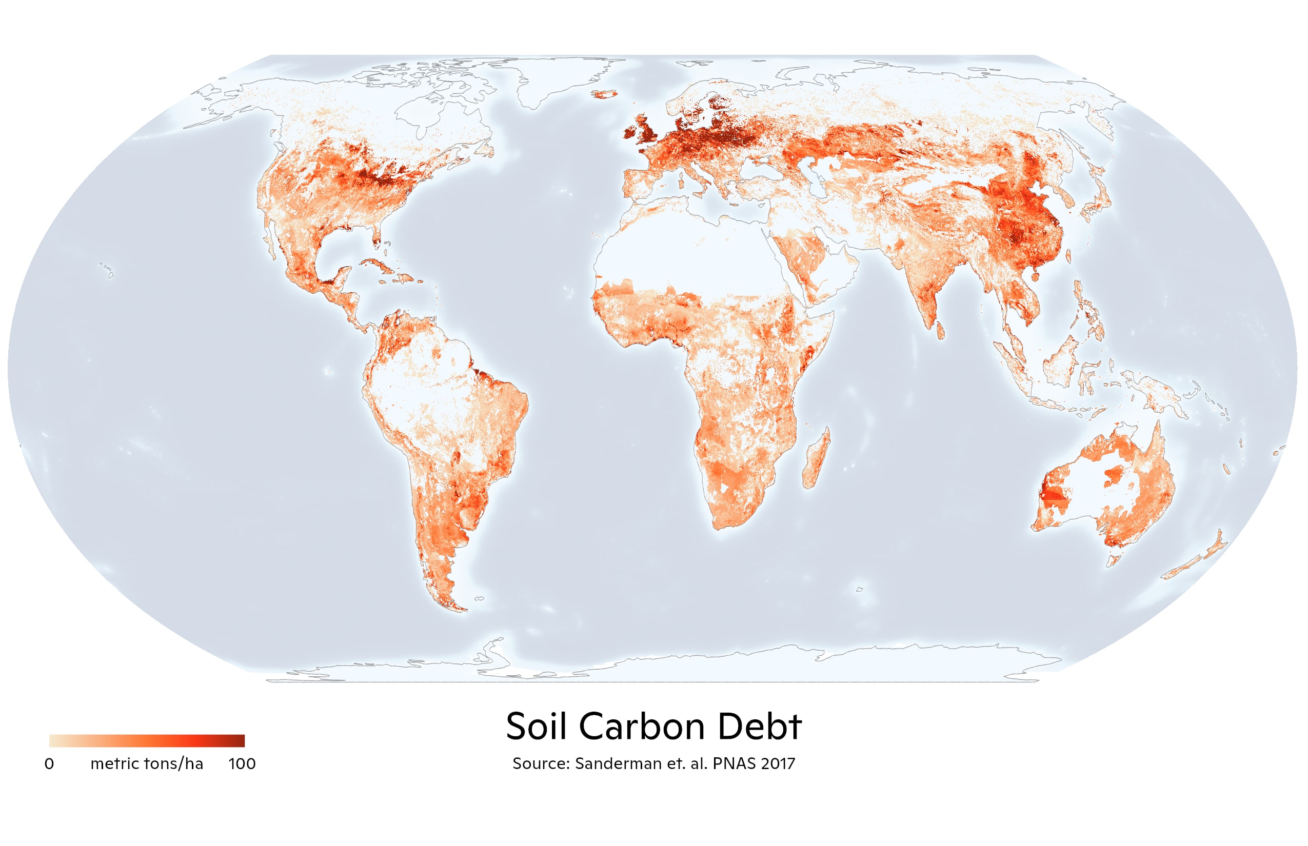 world map showing soil carbon debt