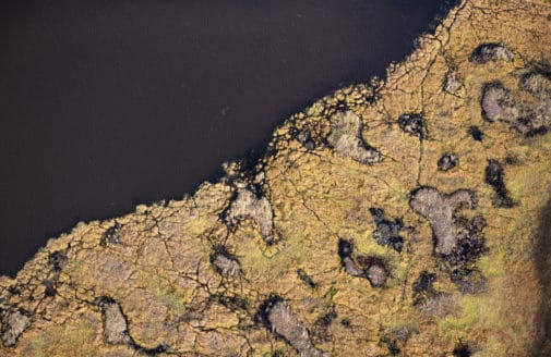 Alaskan tundra and lake aerial view