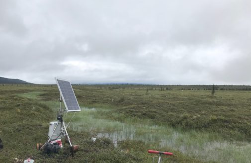 Flux tower at Alaska's Eight Mile Lake. Photo by Dr. Jennifer Watts