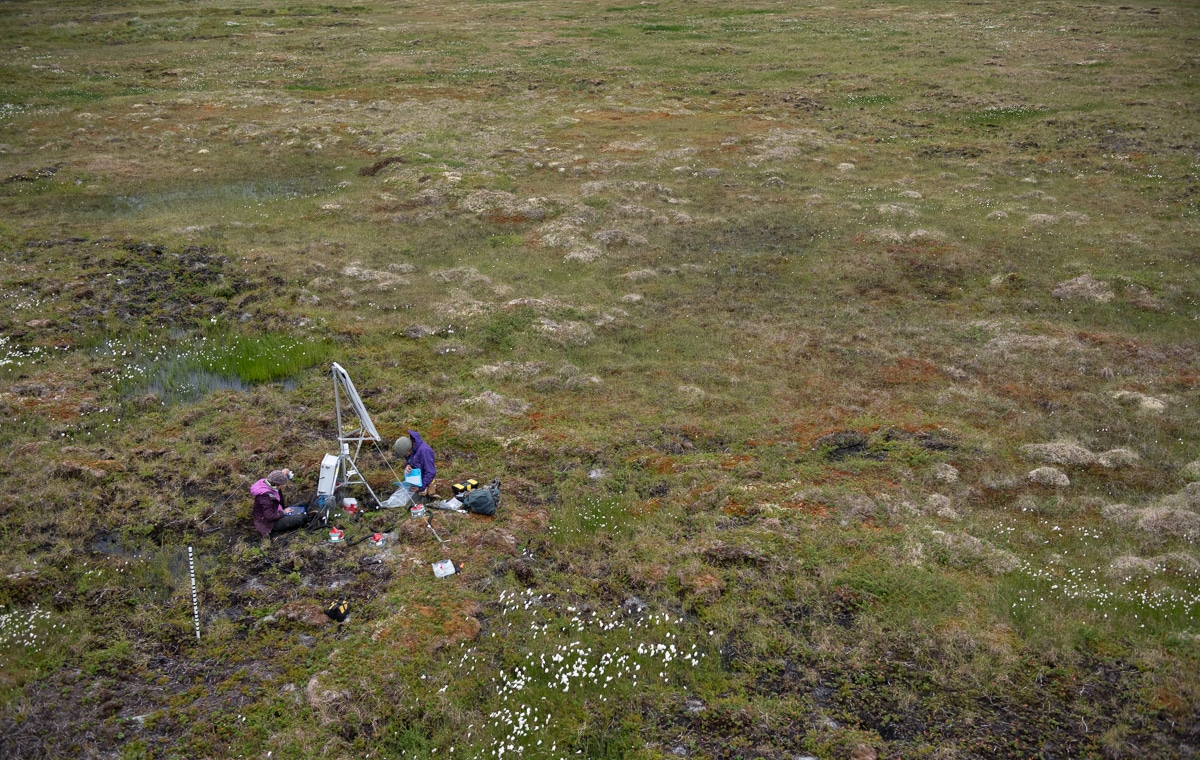 working on an Arctic flux tower.