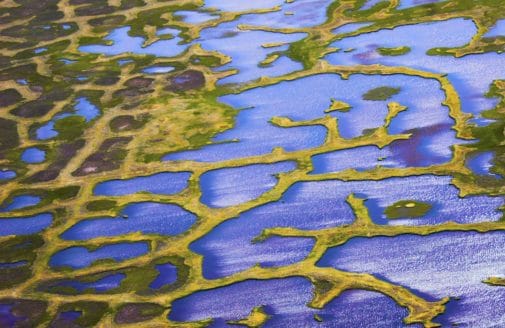 Aerial photo of arctic tundra wetlands