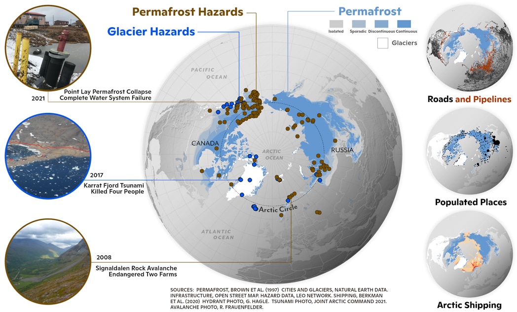 map of permafrost and glacial hazards