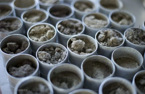 soil samples waiting for analysis, photo by Chris Linder