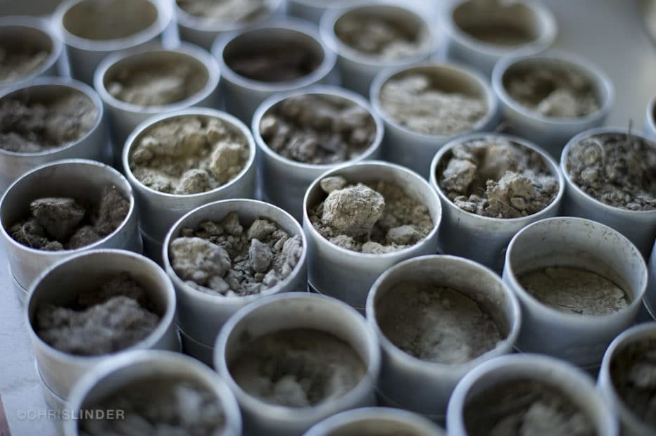 soil samples waiting for analysis, photo by Chris Linder