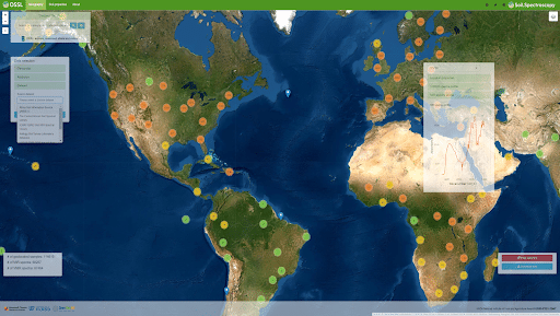 screenshot of Open Soil Spectral Library interactive world map