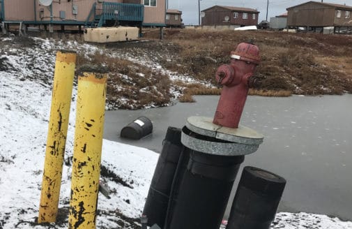 Leaning fire hydrant from subsiding ground