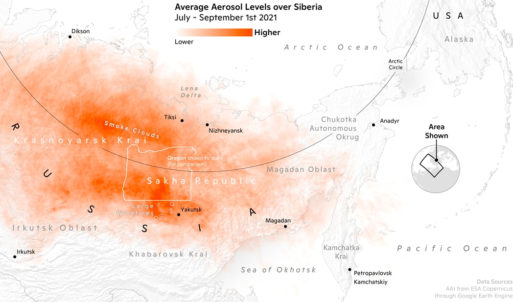 aerosol levels over Krasnoyarsk, Russia