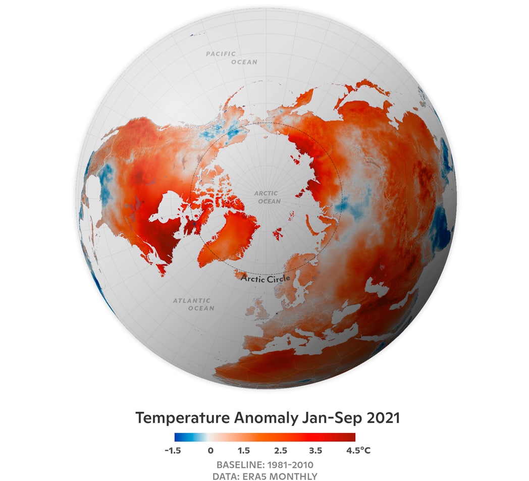 temperature anomalies from January through September 2021