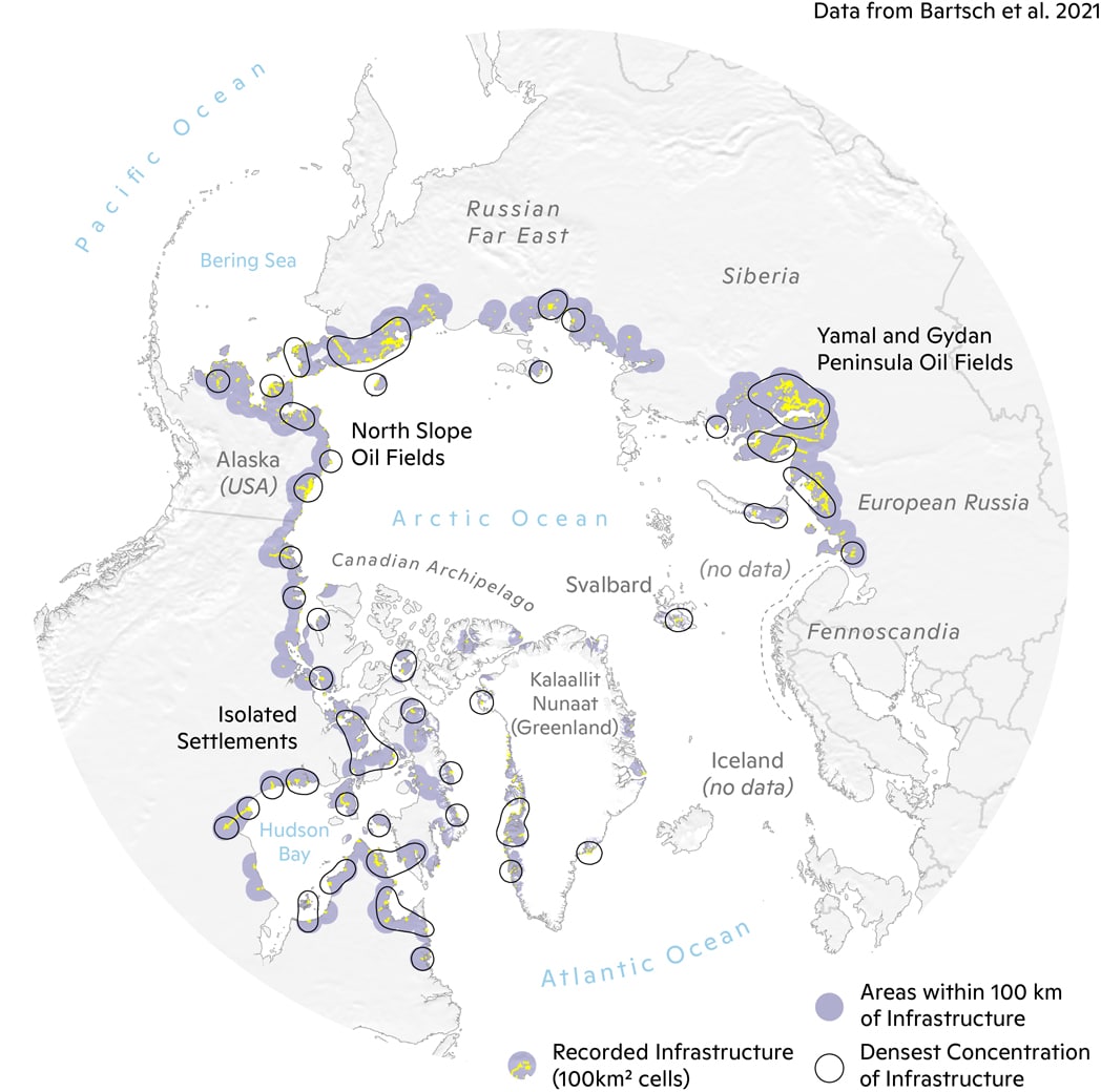 map of infrastructure and permafrost