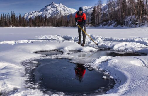 methane bubbles out of lake in Alaska