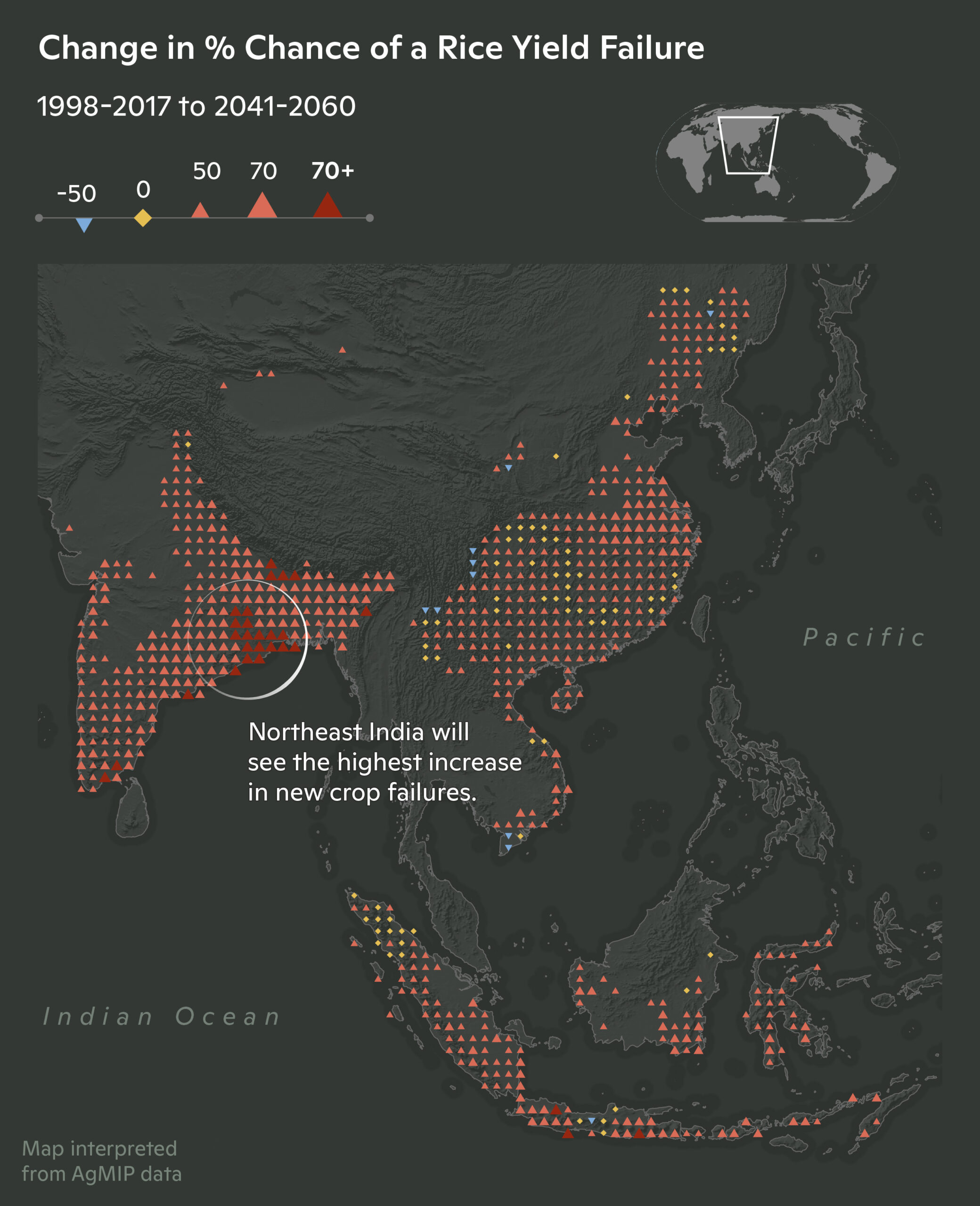 map of increasing crop failures in rice breadbasket of southeast asia