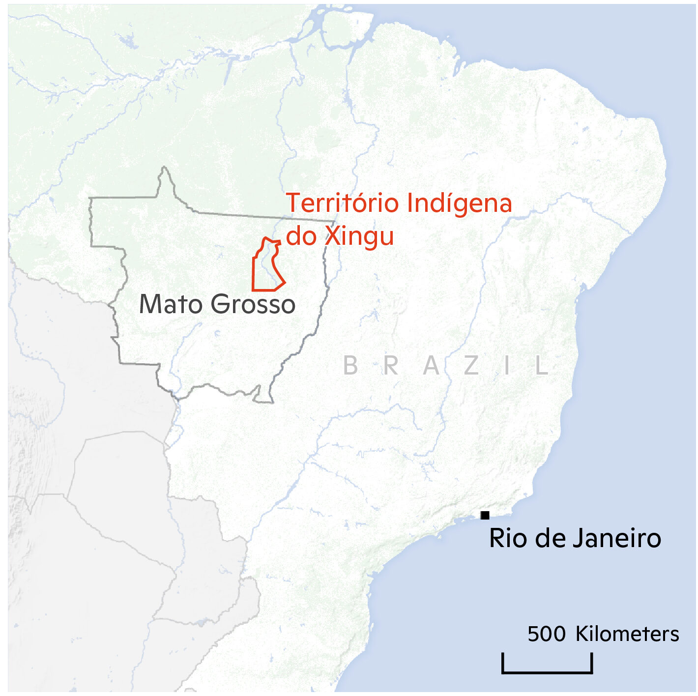 map showing the location of the territorio do xingu