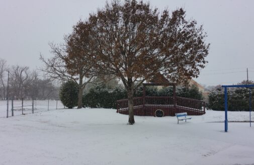 Texas playground during winter 2021 snowstorm