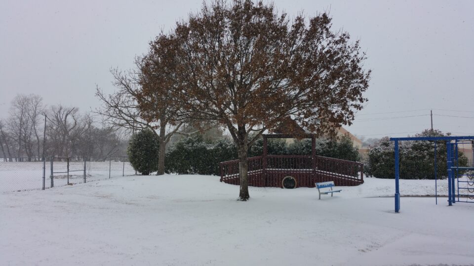 Texas playground during winter 2021 snowstorm