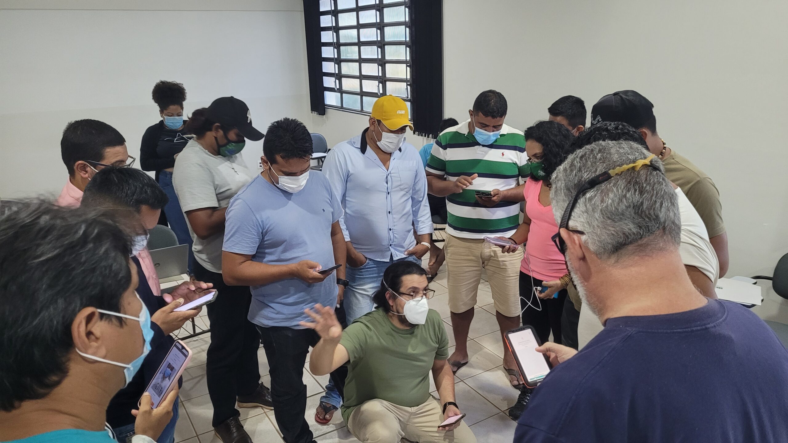 Workshop participants examining data