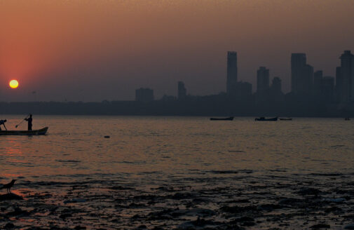 Mumbai sunset skyline along the water