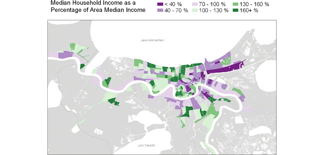 Map showing distribution of household income