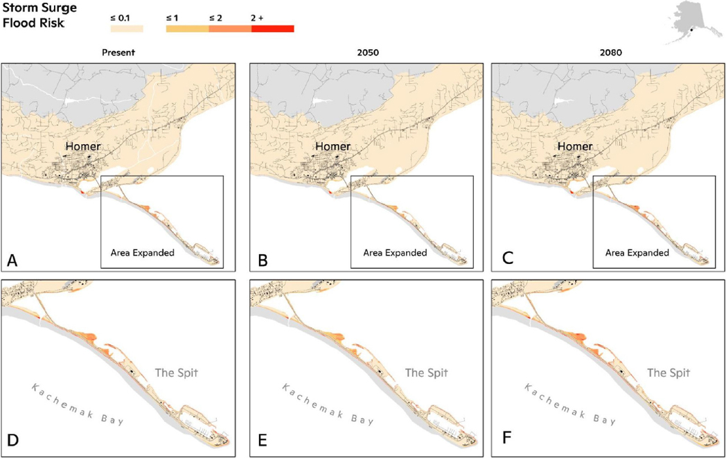 Inundation Map for a 1-in-100 Year Storm Surge Event for Homer, AK