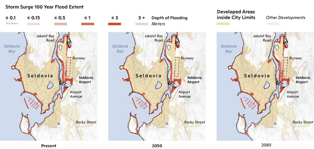 Inundation map for a 1-in-100 year storm surge event for Seldovia, AK