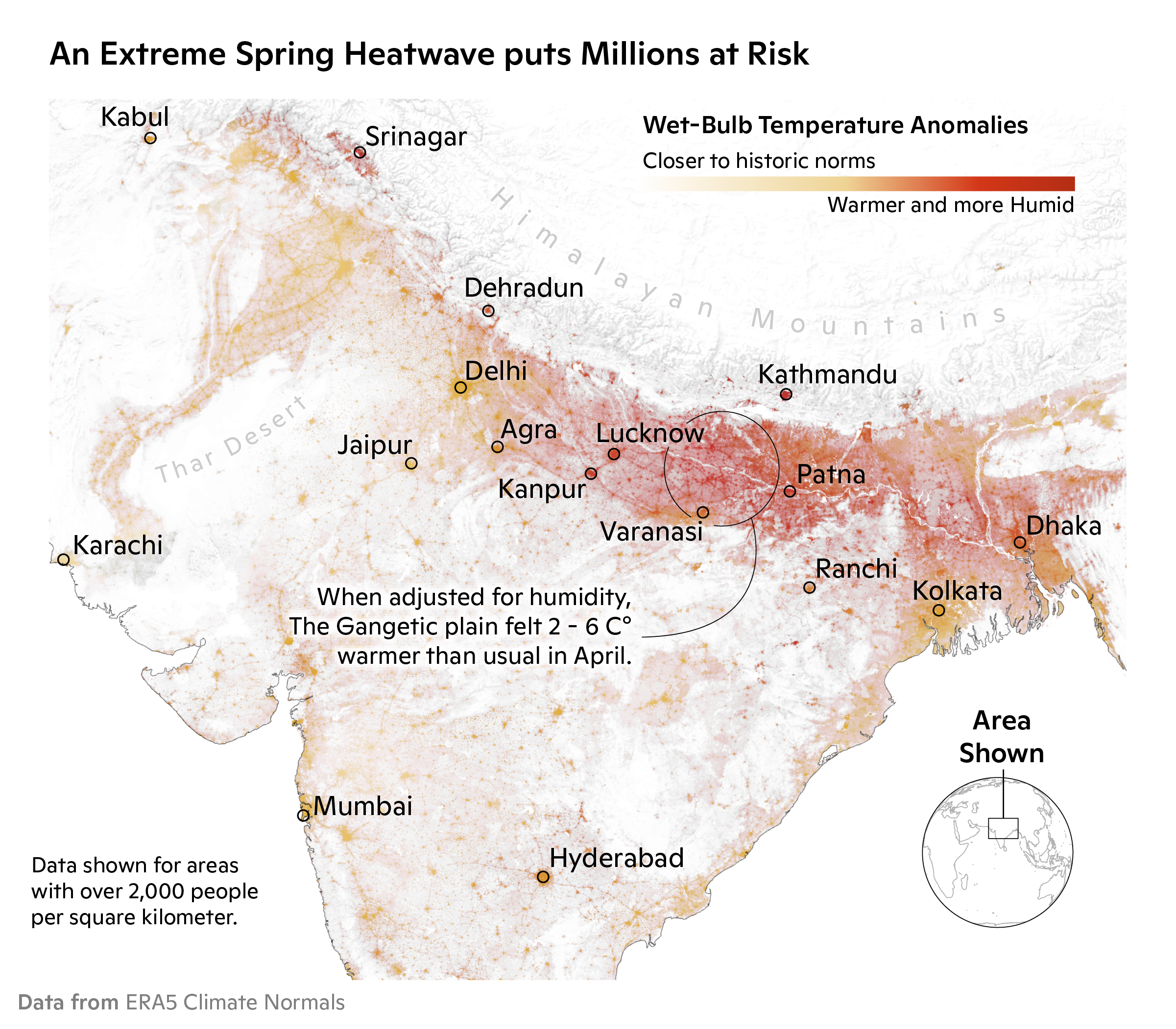 map showing dangerous combination of heat and humidity