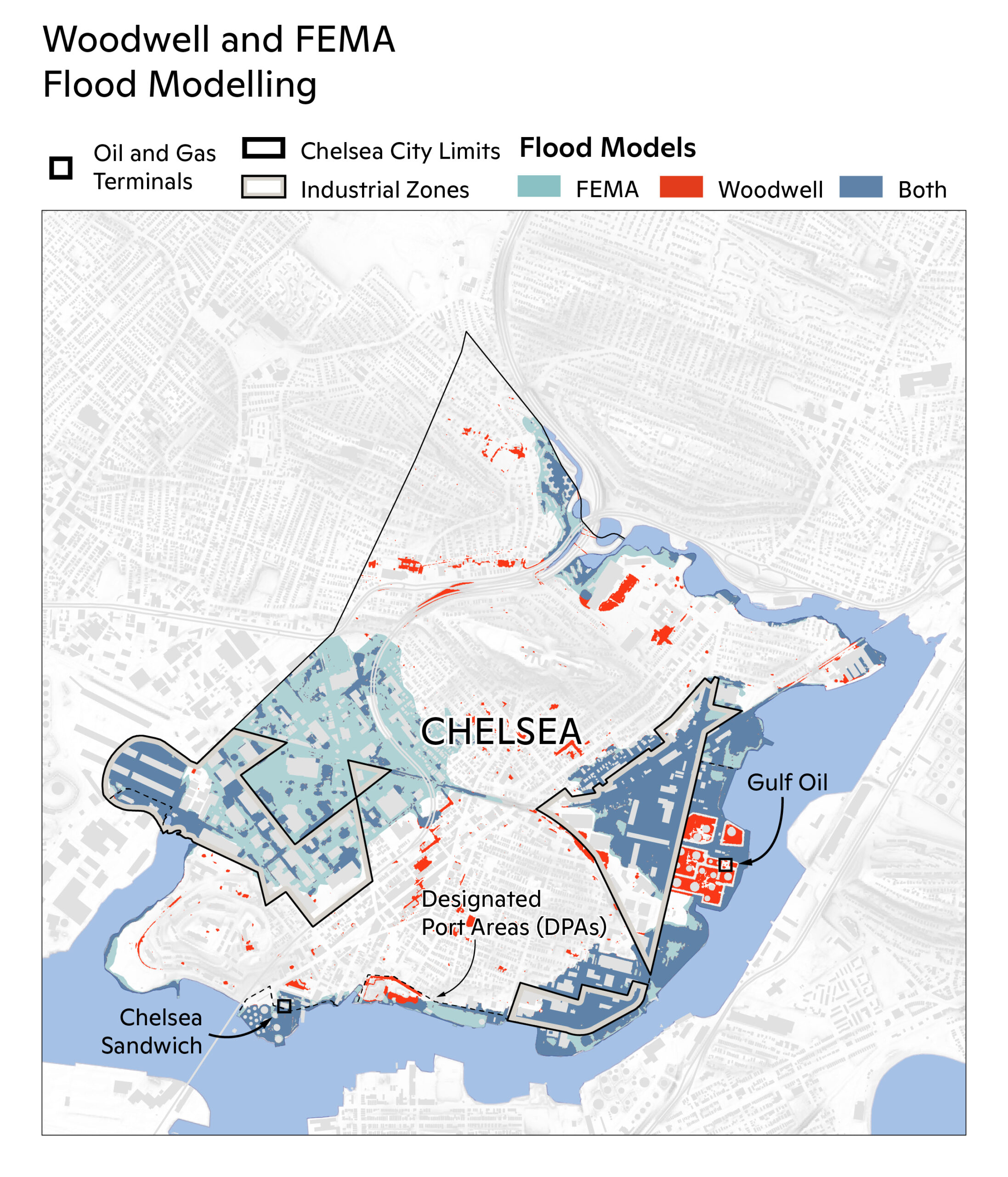 map comparing FEMa and Woodwell flood extents