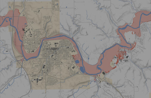 Above: Projected flood risk for Decorah, Iowa. / map by Carl Churchill