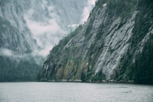 A steep slope by the water in Alaska