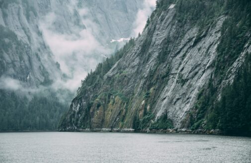 A steep slope by the water in Alaska