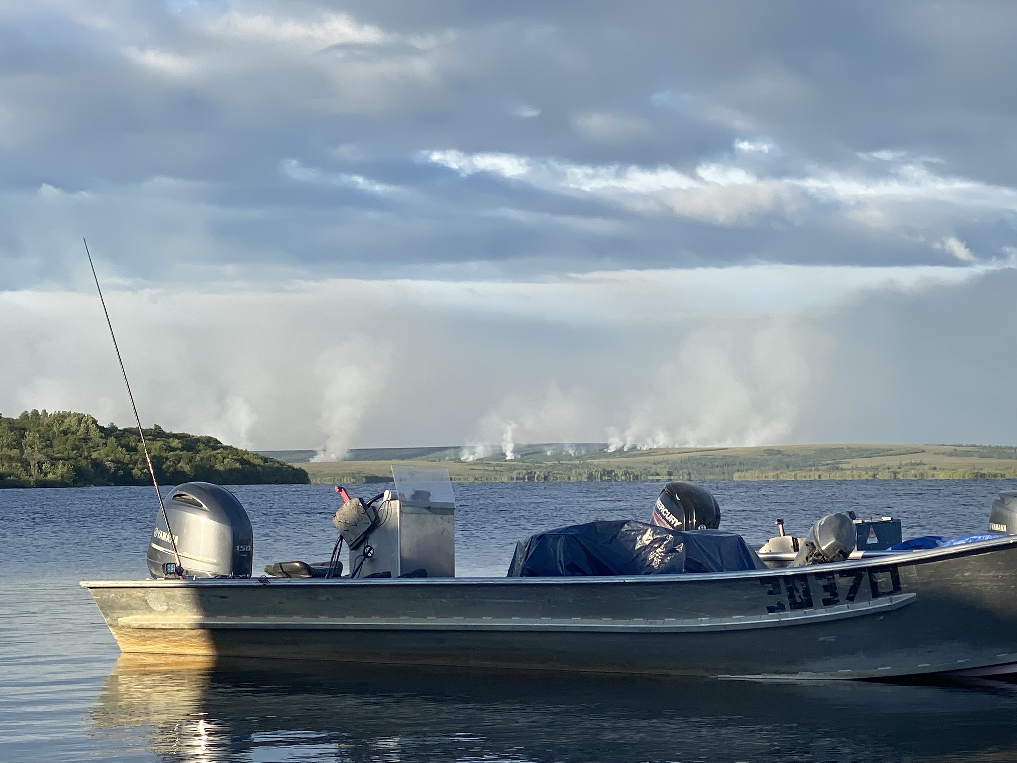 boat overlooking east fork fire