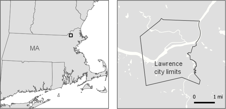 Lawrence, Massachusetts location maps