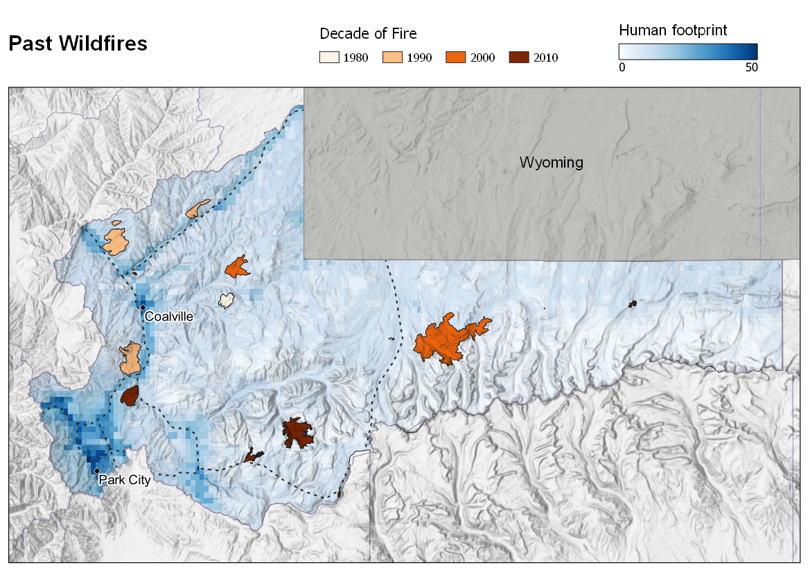 30-year historical fire map for Summit County, Utah