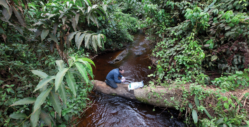 Paul Mann taking samples in the Amazon. Photo by Chris Linder