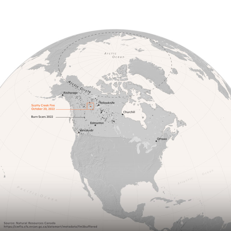 map of Scotty Creek Fire in NW Canada which destroyed nearly one million dollars worth of research and climate monitoring equipment