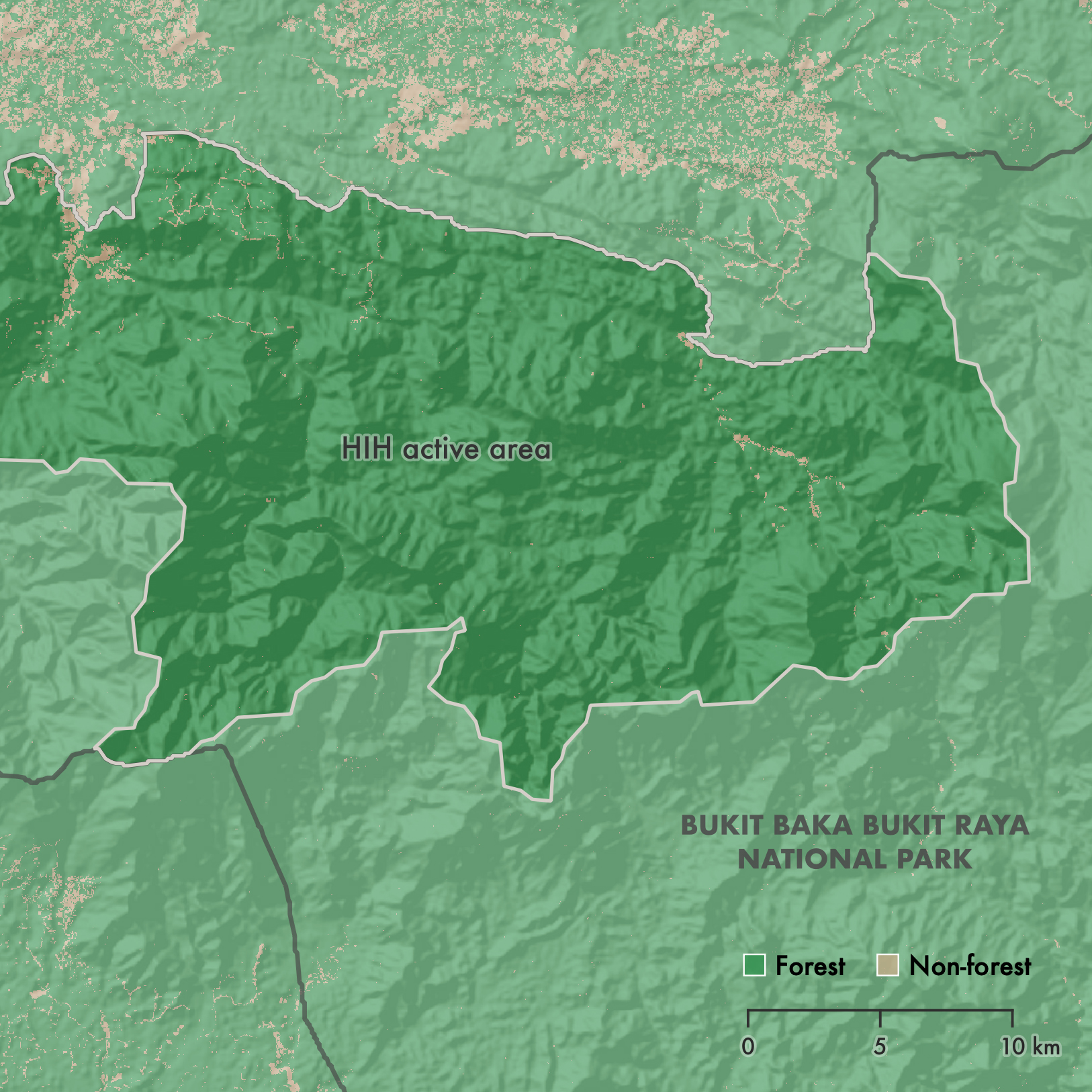 map of standing forest in Bukit Baka Bukit Raya National Park